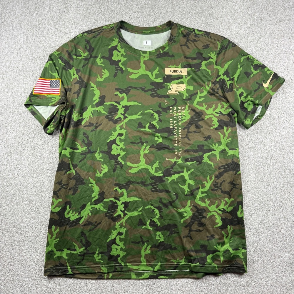 Nike Purdue Player Issued Shirt Mens XL Green Camo NCAA American Flag Patch